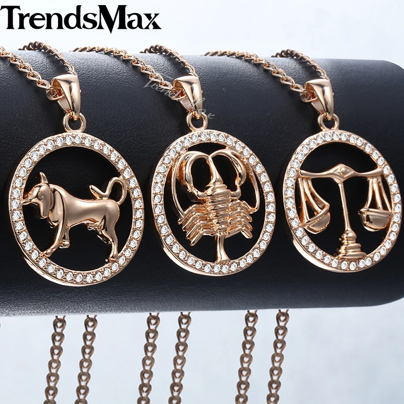 

Trendsmax 12 Zodiac Constellations Pendant Necklaces For Women Men 585 Rose Gold Cubic Zirconia Jewelry 2018 Birthday GPM17