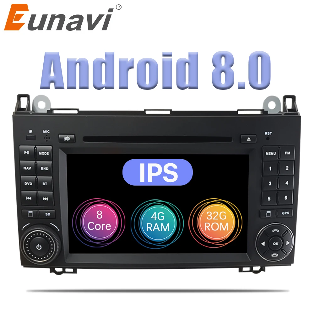 Eunavi 2 Din Android 8.0 Octa 8 core Car DVD Player For Benz Sprinter Vito W169