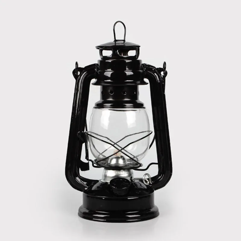 Ретро Классическая керосиновая лампа 4 цвета керосиновые фонари фитиль Портативные Огни украшение QJ888 - Цвет абажура: Черный