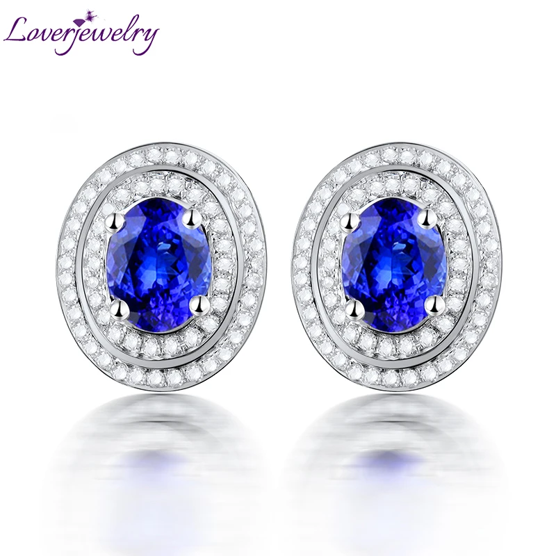 

LOVERJEWELRY Women Vintage Earrings Oval 5x7mm Solid 14kt White Gold Diamond Tanzanite Earrings Fancy Stud Earrings For Sale