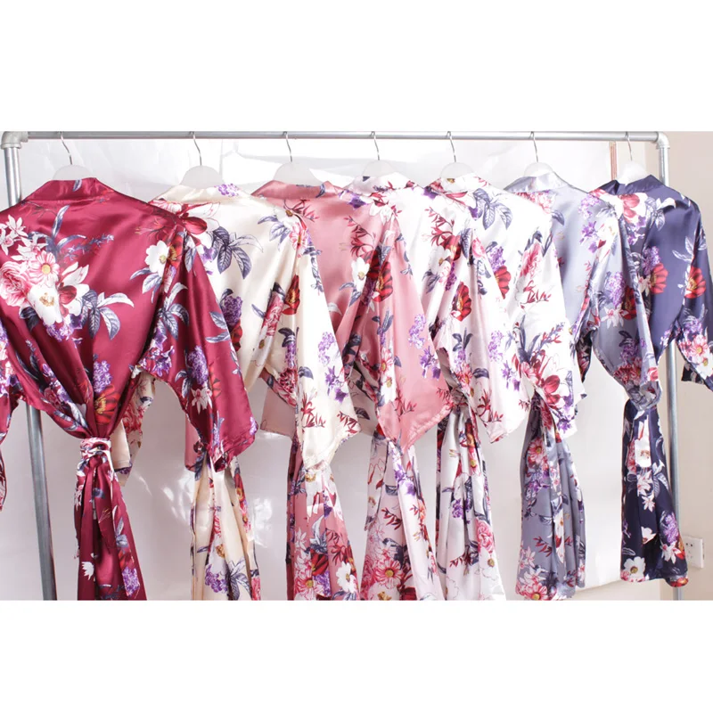 Floral satin Lady night sleepwear Silky Robe Kimono A2360