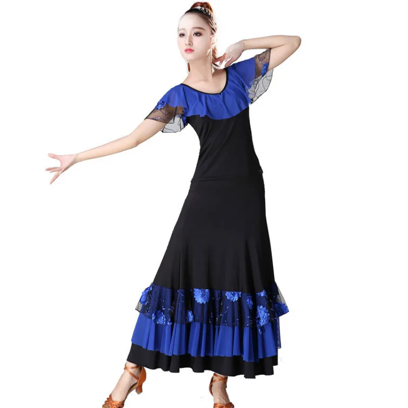 

National Standard Modern Dance Half-length Swing Skirt Embroidered Suit Sequin Competition Performance Clothing Practice Clothes
