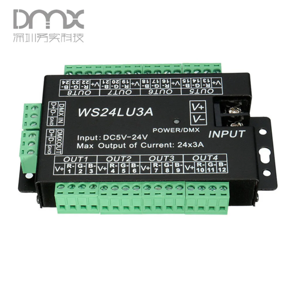 24CH Easy dmx512 декодер светодиодный регулятор яркости WS24LU3A DC5V-24V каждый канал макс. 3A 8