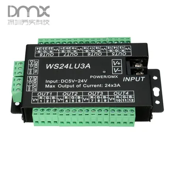 

24CH Easy dmx512 decoder,LED dimmer Controller WS24LU3A DC5V-24V,each channel Max 3A,8 groups RGB controller,Iron shell