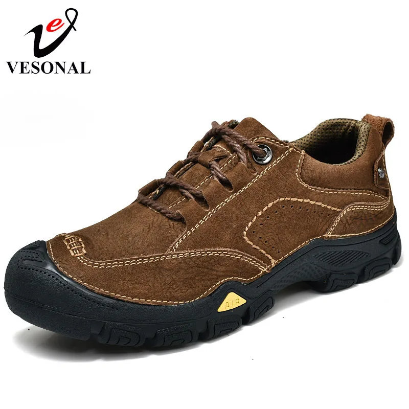 

VESONAL Genuine Leather Casual Work Walking Shoes For Men Adult Sneakers Male Classic Cargo Collision Avoidance Footwear 2018