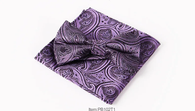 Бренд mantieqingway Пейсли галстук-бабочка и нагрудные платки набор для свадьбы Для мужчин Фиолетовый Синий Черный платок Пейсли бабочкой Наборы