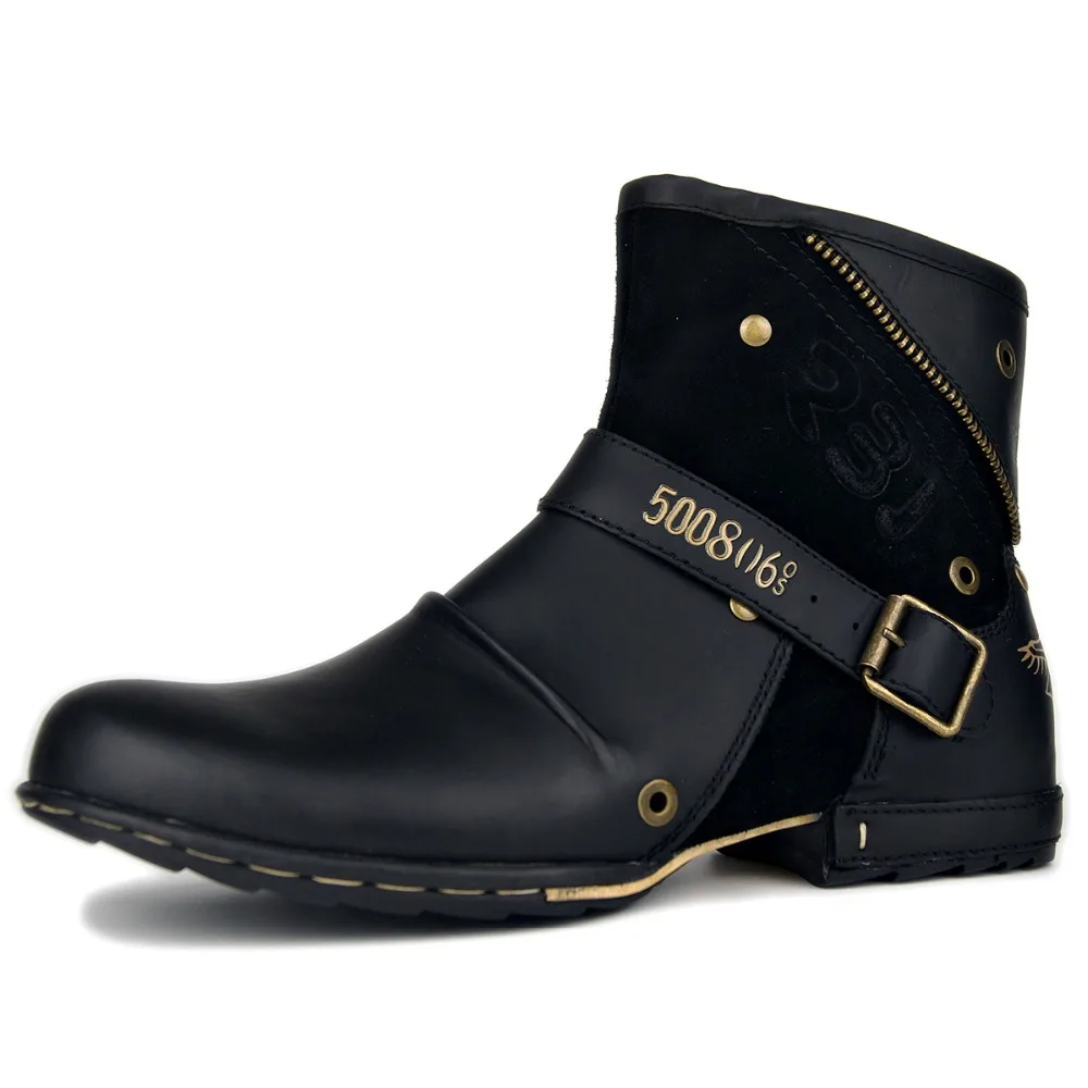 

Winter Brand Men Motorcycle Boots 2018 Fashion Genuine Leather Casual Ankle Boots Men Zipper Up Tactical Boots Man Botas Hombre