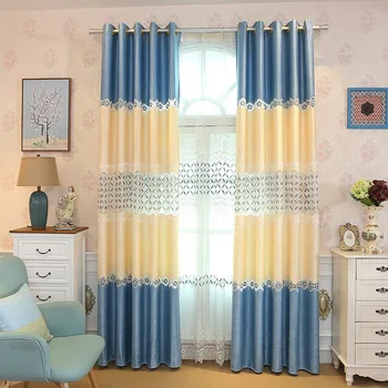 

bedroom living room kitchen curtains European luxury bedroom floor curtains classic blue embroidered stitching upscale