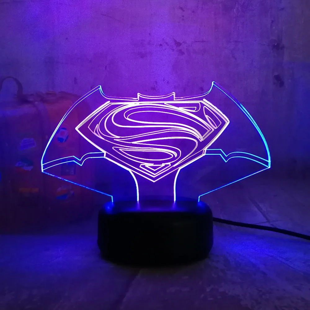 Новые классные Супермена Бэтмена и человека символ 3D RGB светодиодный ночной