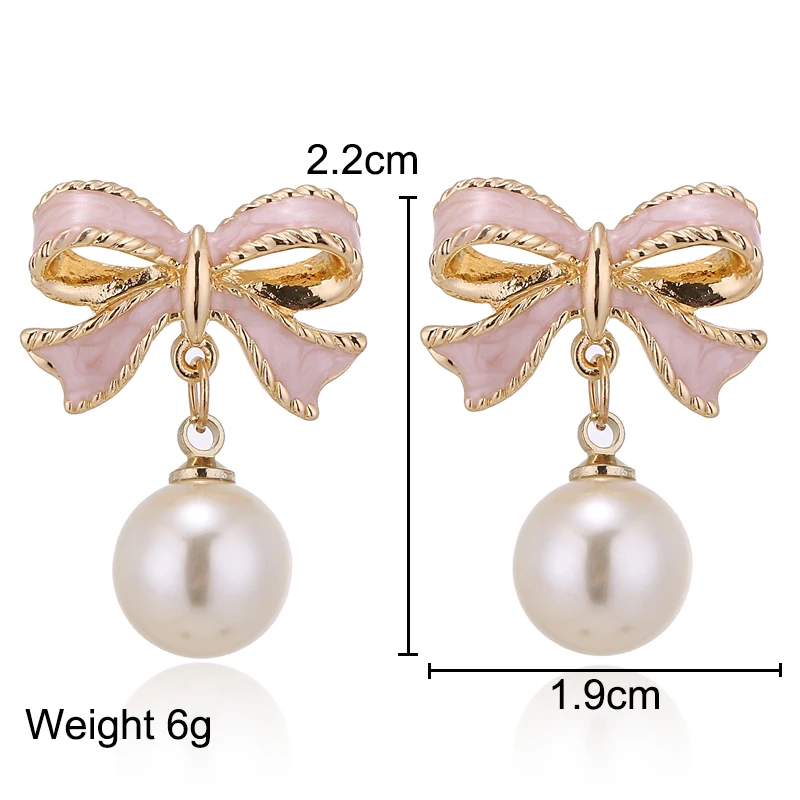 Hot Fashion Cute Pink Bow Earrings Imitation Pearl Earrings