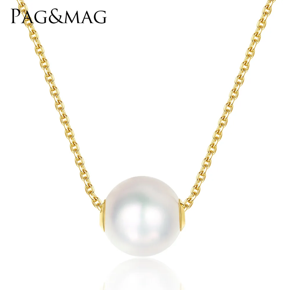

PAG&MAG New 18K Gold Chopin Chain Japanese Akoya Sea Pearl Pendant Necklace for Women Charming Bridals Weddings Necklace Jewelry