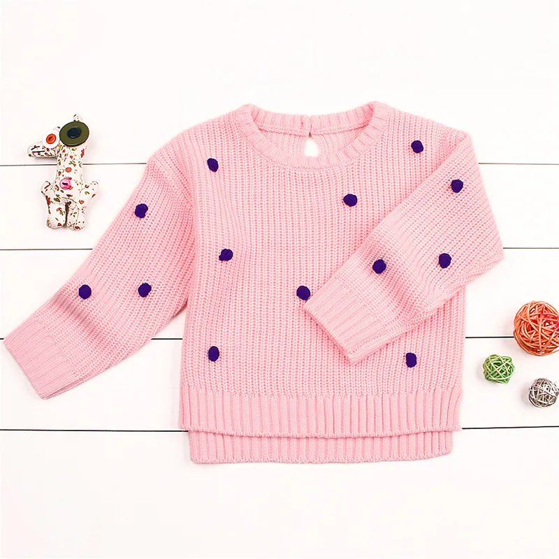 Свитера для новорожденных девочек; детская одежда; Осень-зима г.; вязаный джемпер в горошек с длинными рукавами для малышей; свитер для малышей; Pull Enfant Fille - Цвет: pink