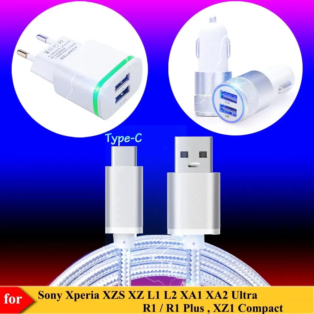 US / EU AC Plug Charger, Car Charger for Sony Xperia XZ3 XZ XZ2 L1 L2