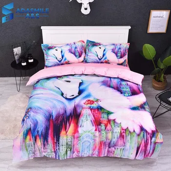 

Dream Unicorn Girls Bedclothes Soft Bedding Set US Twin Kids Bed Duvet Cover Set Home Textile Cartoon Pink Bedding Linens Set
