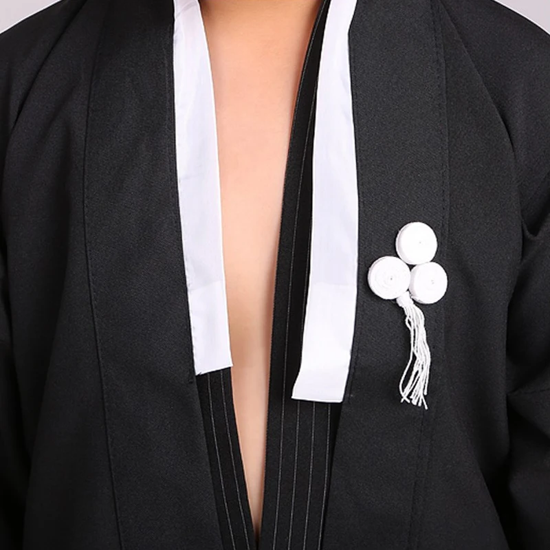 Black Japanese Boys Kimono Child Warrior Traditional Swordmen Yukata Kid Stage Performance Clothing Cosplay Costumes B-069