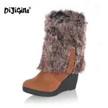 DIJIGIRLS/популярные женские сапоги, зимние сапоги до колена на каблуке, теплая обувь с хлопковой подкладкой, женские замшевые зимние сапоги на высокой танкетке