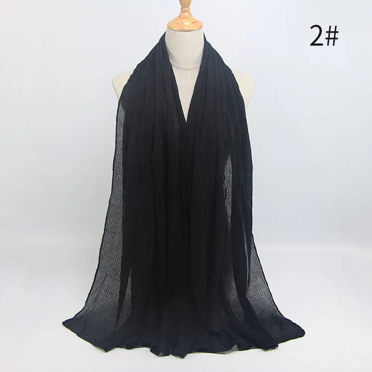 Sparsil, Женский мусульманский хиджаб, хлопковый плиссированный шарф, Одноцветный, элегантные шали, шейный платок, мусульманские женские мягкие длинные шарфы с вуалью - Цвет: 02 Black Scarf
