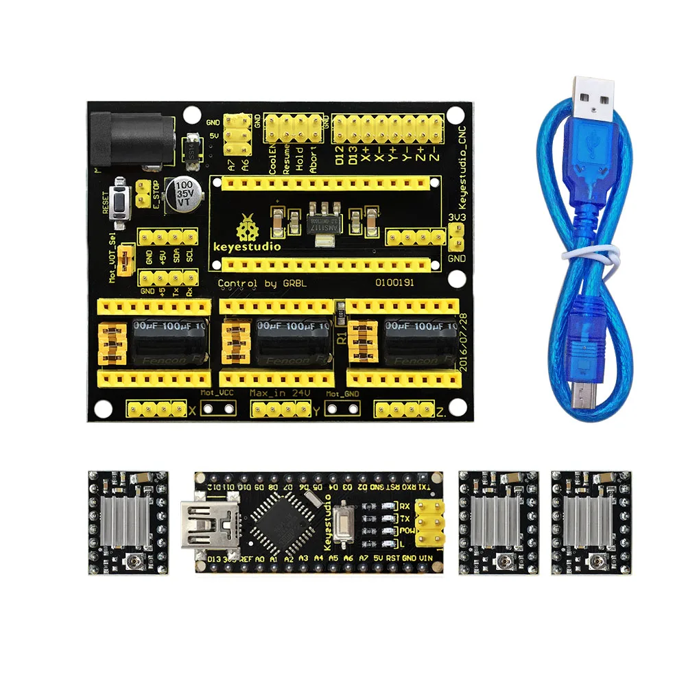 Новинка! Keyestudio CNC Щит v4+ 3 шт A4988 Драйвер+ Nano CH340 для Arduino CNC