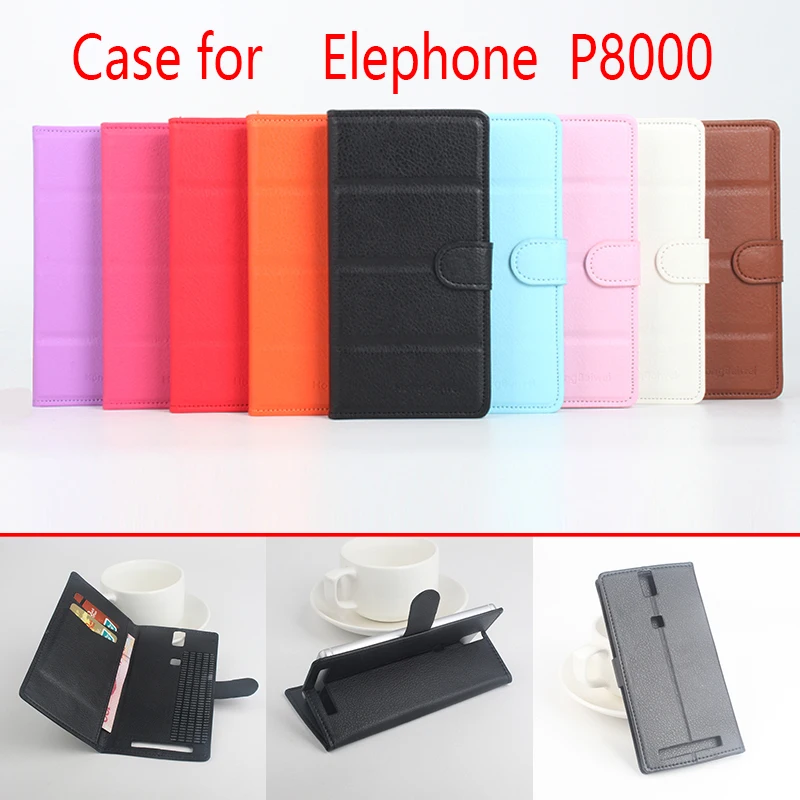 Для elephone p8000 телефон case folio флип pure color личи шаблон pu кожаный бумажник cover cash/гнезда