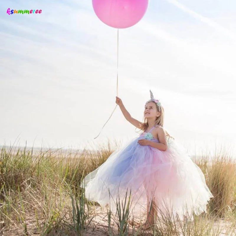 Girls Flower Unicorn Tutu Dress with Headband Pastel Rainbow Dress for Children Pageant Birthday Party Clothing Fairy Costume (1)