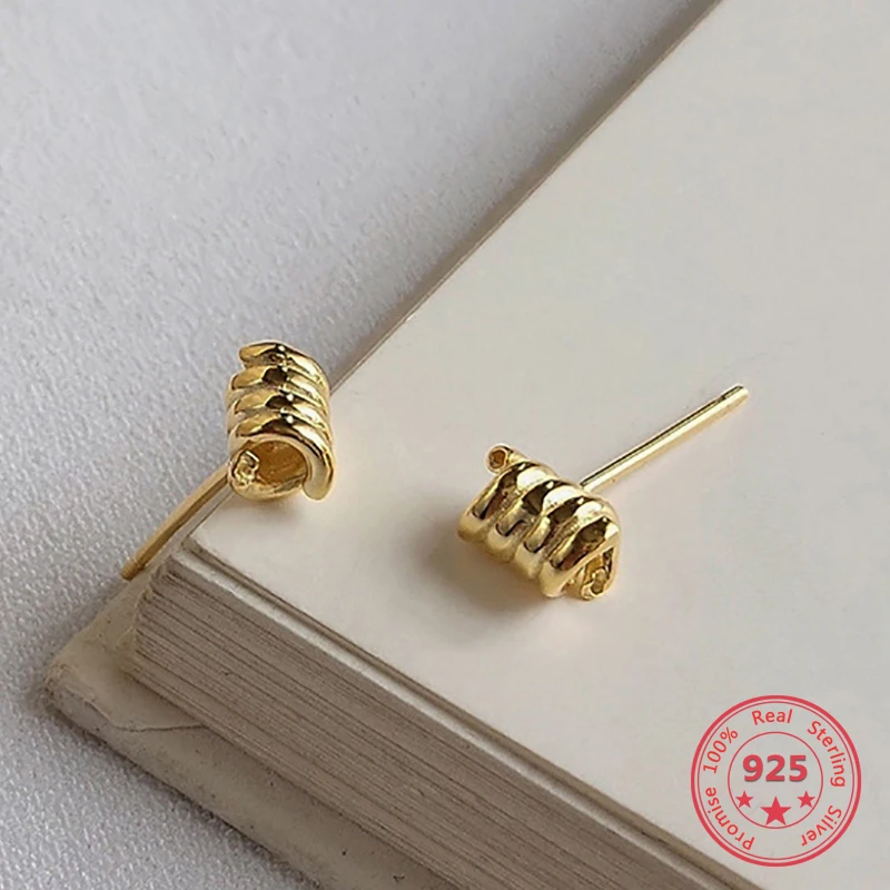 

925 Sterling Silver Earrings Simple Exquisite Spiral Spring Stud Earrings Gold For Women Silver Jewelry