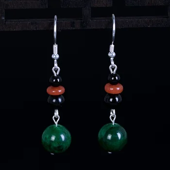 

Handmade Jade Earrings 925 Sterling Silver Antique Simple Black Red Agate Gemstone Stackable Long Earrings For Women