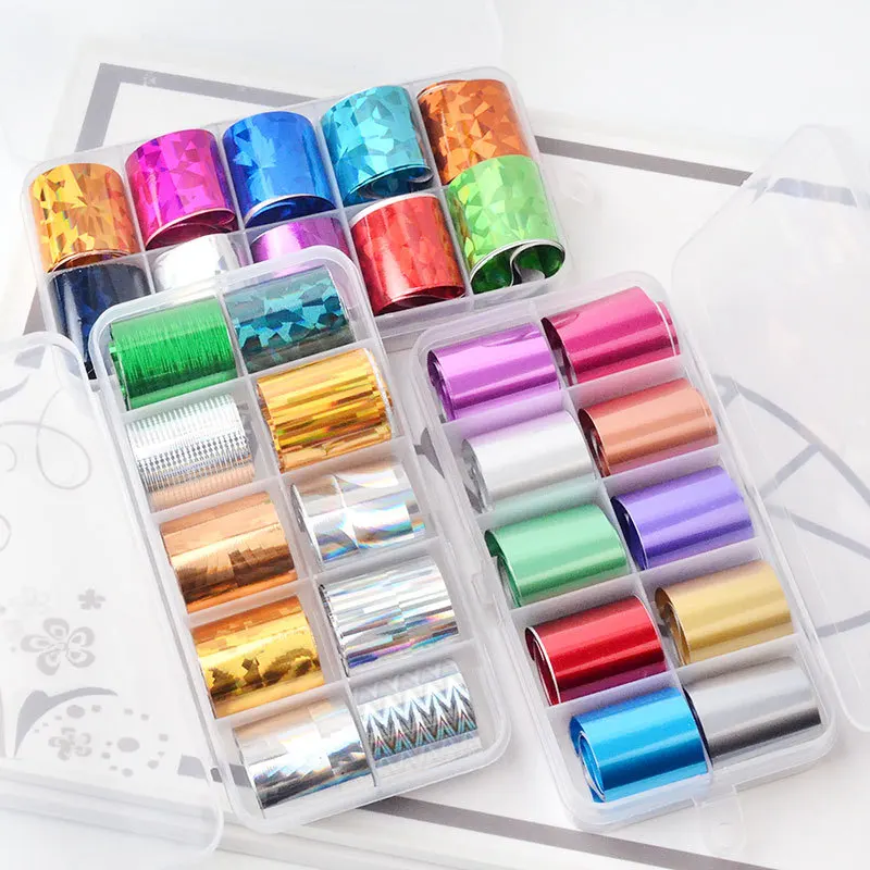 

10 holographic nail mask set transparent AB color nail art transfer sticker 2.5 * 100cm nail DIY hologram sticker decoration