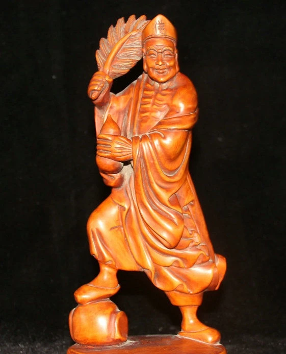 10 &quotСтарый китайский Huanghuali деревянный стенд Ji Gong Mad Monk Будда бессмертный веер