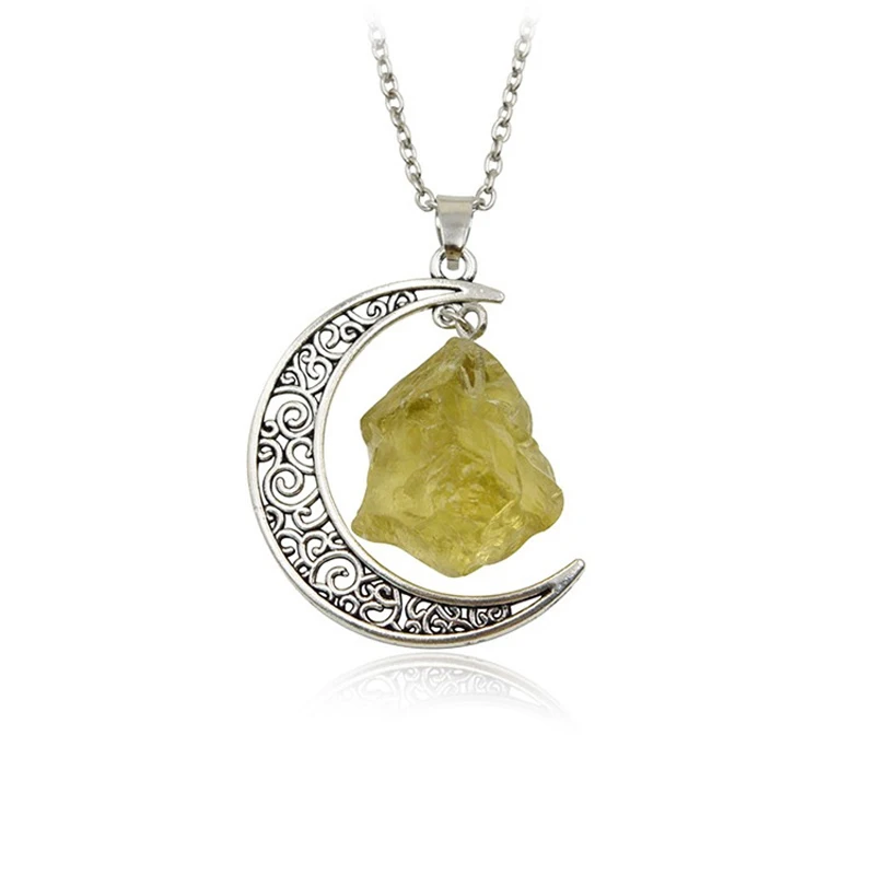 Новая мода Луна Винтаж нерегулярный натуральный камень кулон ожерелье s ожерелье мульти Spar кварцевые кристаллы ювелирные изделия