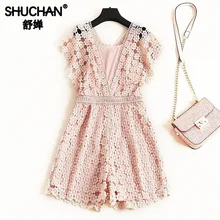 Shuchan Lace Rompers Womens Jumpsuit Office Lady Playsuits Office Lady Woman Streetwear 2019 Women Designer Clothing 51598