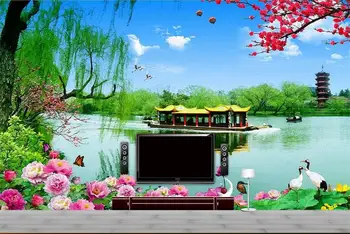 

3d room wallpaper custom mural non-woven photo wallpaper willow flowers lake tower decoration painting 3d wallpaper for walls 3d
