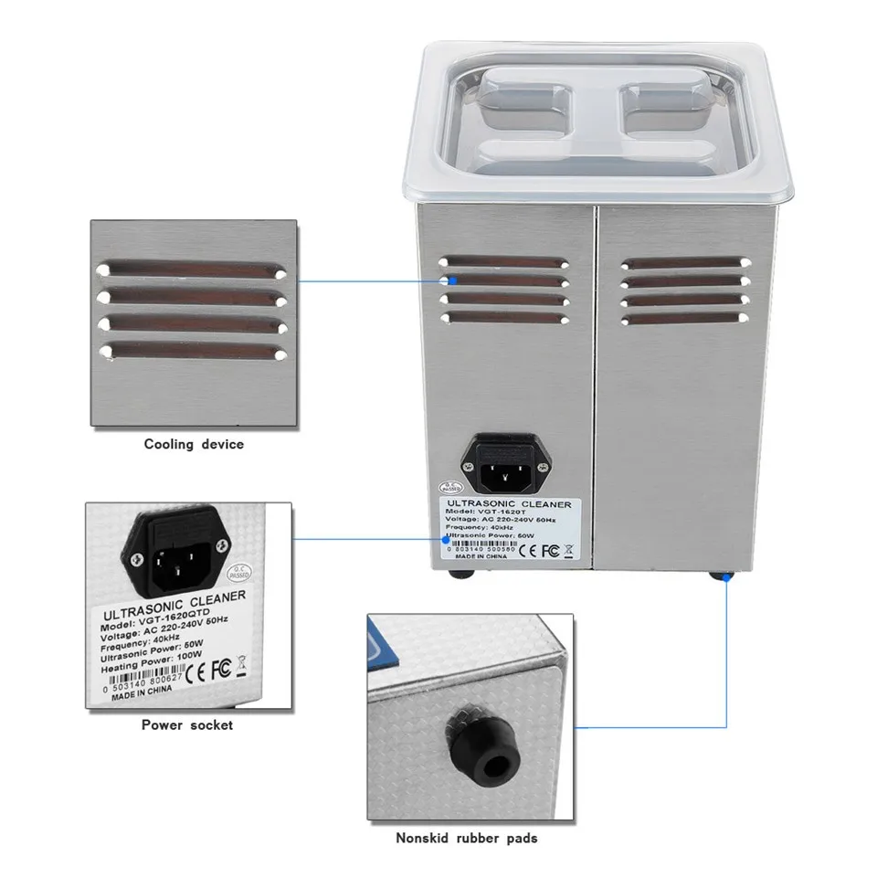 2l digital ultrasonic cleaner polishing metals tank cleaning with heater, with free cleaning basket VGT-1620QTD4