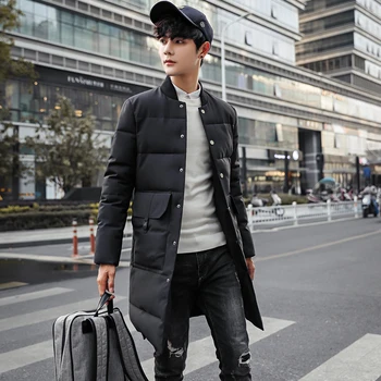 

2018 Winter Jacket men hooded Slim Korean Parka Hombre long Jacket coat mens windbreaker Parkas cotton youth clothing