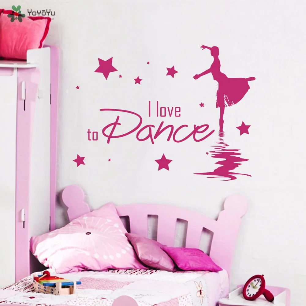 YOYOYU Wandtattoos Zitate Ich Liebe Zu Tanzen Ballerina Vinyl Wandaufkleber Für Mädchen Schlafzimmer Kunstwand Ballett Entfernbare