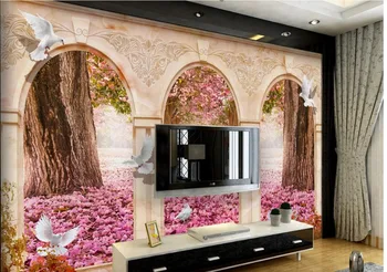 

3d wallpaper Sakura Landscape Boulevard Arch Pigeon Background Wall living 3d wallpaper 3d name wallpapers