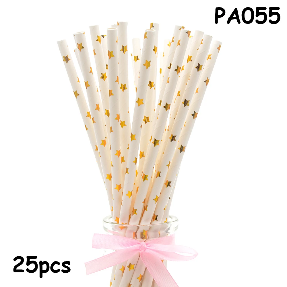 25pcs Drinking Paper Straws Gold Heart Star Stripe Paper Straws For Birthday Baby Shower Decoration Gift Party Event Supplies - Цвет: PA055