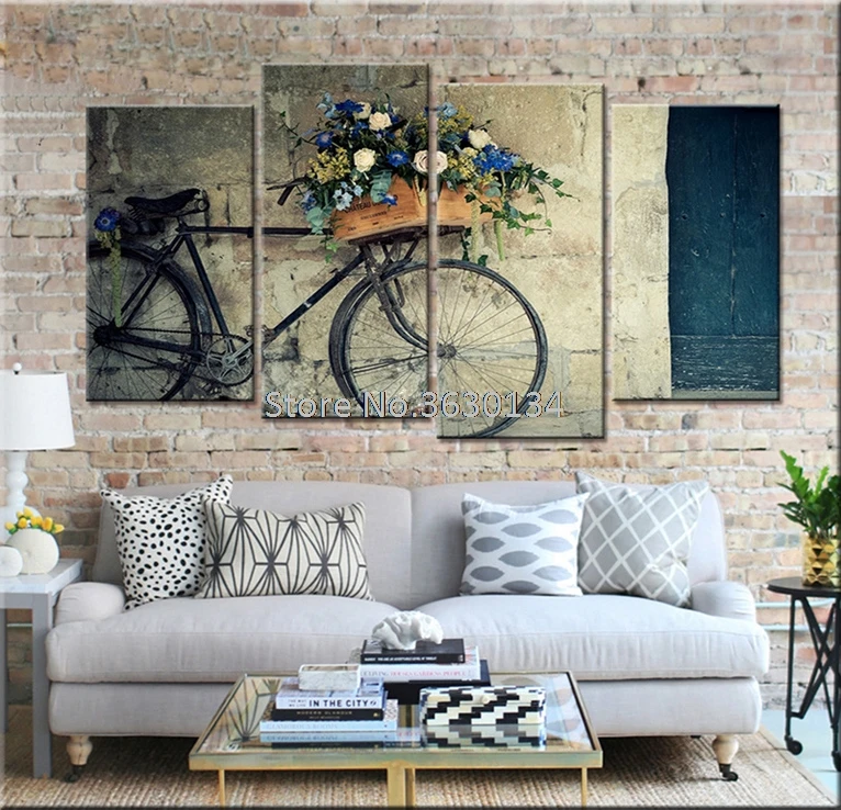 

DIY 5D Suqare Diamond Embroidery Cross Stitch Full Diamond Mosaic Bicycle flowers 4pcs Picture Pasted Needlework Gift