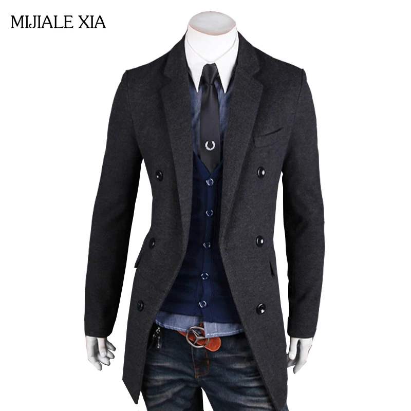 2017 New Fashion A Grain Of Buckle Winter Men Trench Coats Long Slim Fashion Styish Woolen Men Trench for 3 Colors Choose