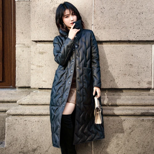 Куртка из натуральной кожи, женская зимняя куртка из настоящей овчины, женское пуховое пальто на утином пуху, женская одежда, Jaqueta De Couro, 19-8018-YY733 - Цвет: Black