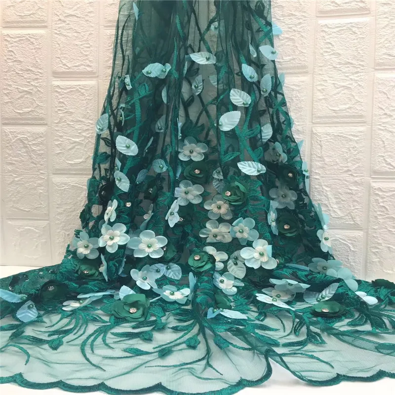 

Top Quality 3D Flower Beaded African Net lace fabric New Model Nigerian lace fabric For Wedding Dress HX1093-2