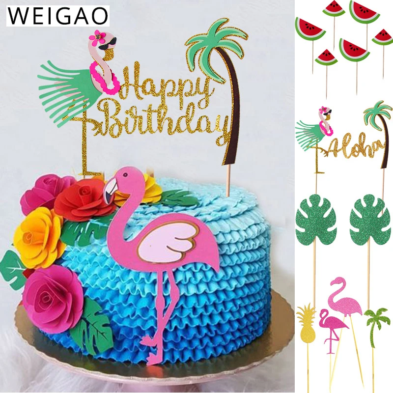 Summer Birthday Party Cake Toppers Cupcake Decor Flamingo Pineapple Aloha Cake Decorating Supplies For Tropical Hawaii Party Cake Decorating Supplies Aliexpress