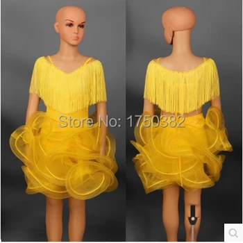 

Children Latin dance costume sexy tassel belt latin dance yellow dress for child latin dance competition costume dress