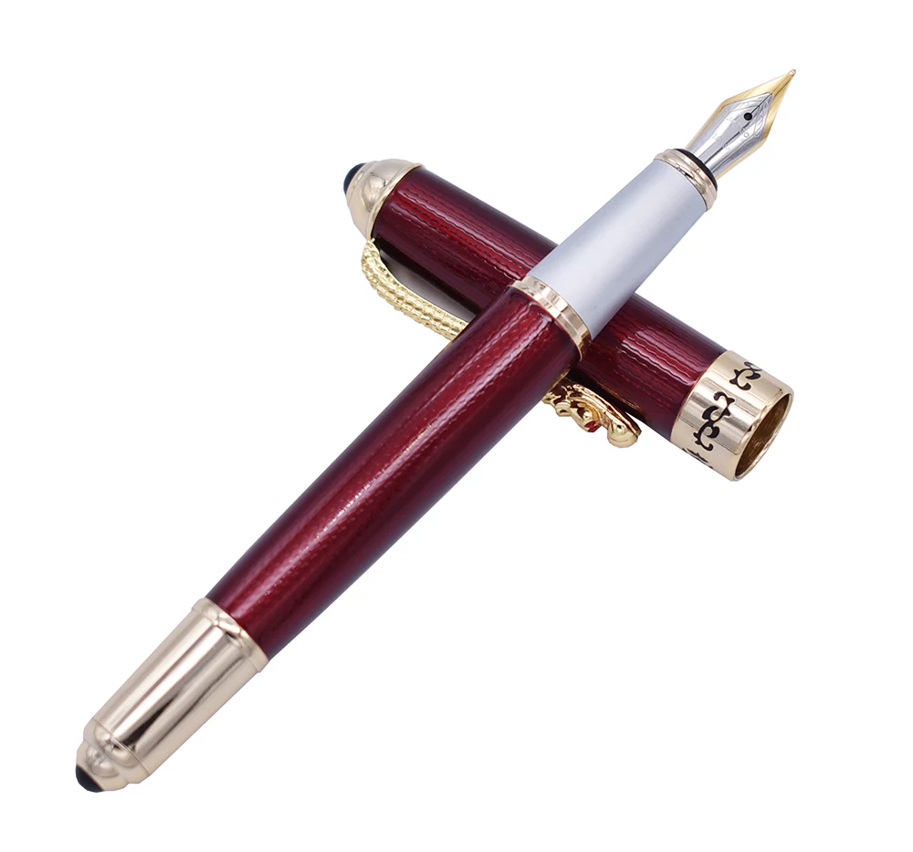 Jinhao Luxurious Fountain Pen Classic Style Dragon Clip, Medium Nib Red Writing Signature Pen Business Office Supplies art supplies chinese calligraphy brush writing brush made with a mixture of wolf s and goat s hair medium hardness brush