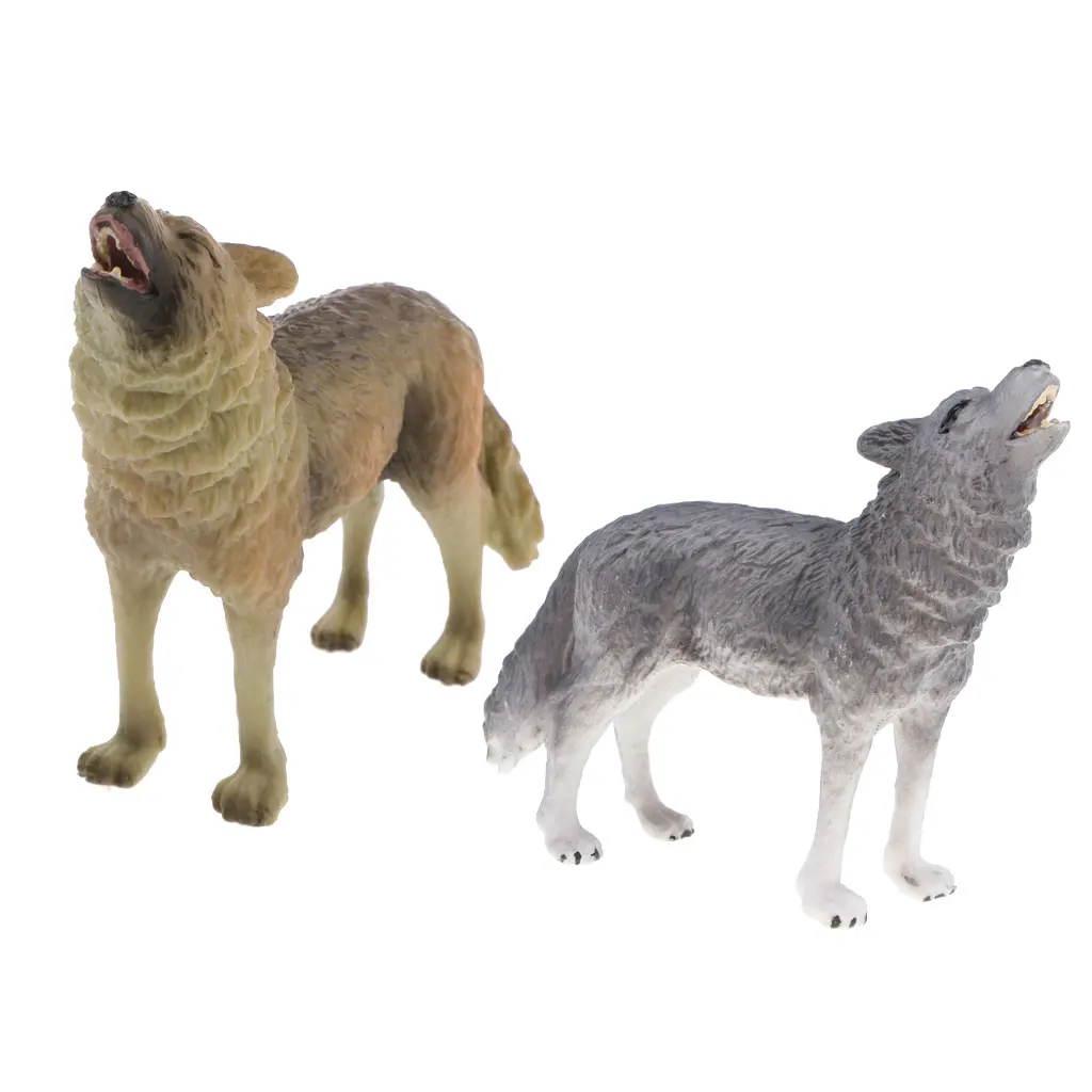 3 Pcs Realistic Howling Wolf Wild Animal Figurine Model Action Figure Kids Educational Toys Gift Home Decoration
