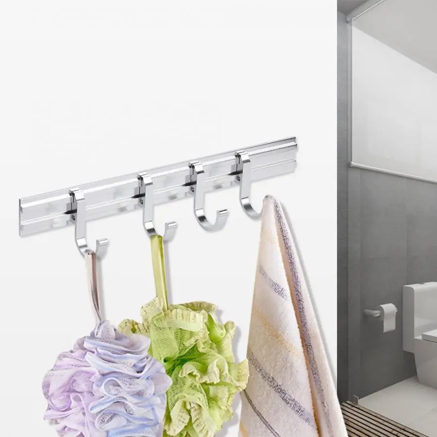 

4 Hooks Aluminum Rack Wall Mounted Multipurpose Wall Hanger for Bathroom Kitchen Hat Clothes Towel Holder Organizer