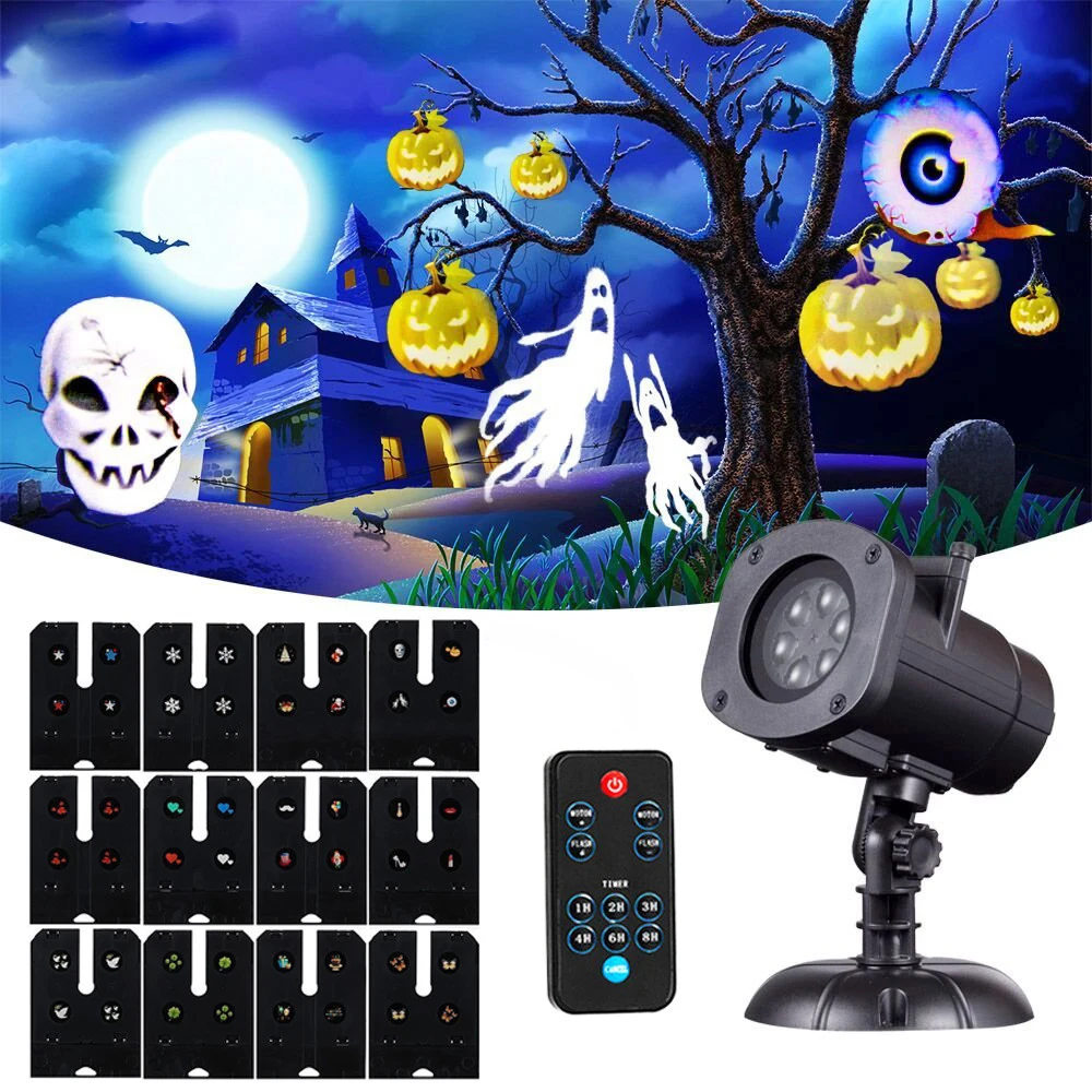 

12 Patterns Snowflake Christmas Laser Projector Halloween Party Lights Waterproof Outdoor Garden Stage Lights Xmas Decoration