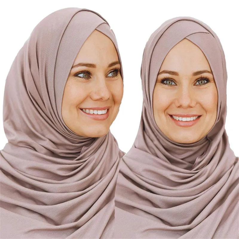 Женский простой шарф из хлопкового трикотажа, головной хиджаб, одноцветные шали, платок для женщин, мусульманские хиджабы