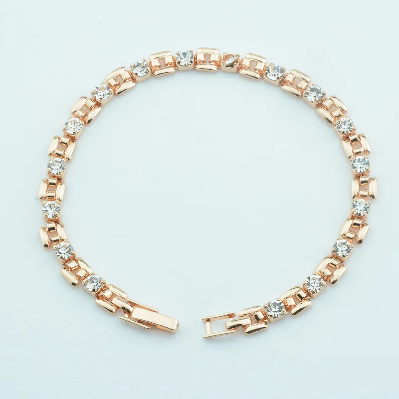 1pcs 4mm Women 585 Rose Gold Color White Blue Cubic Zircon Bracelets Jewelry Long Small Chains