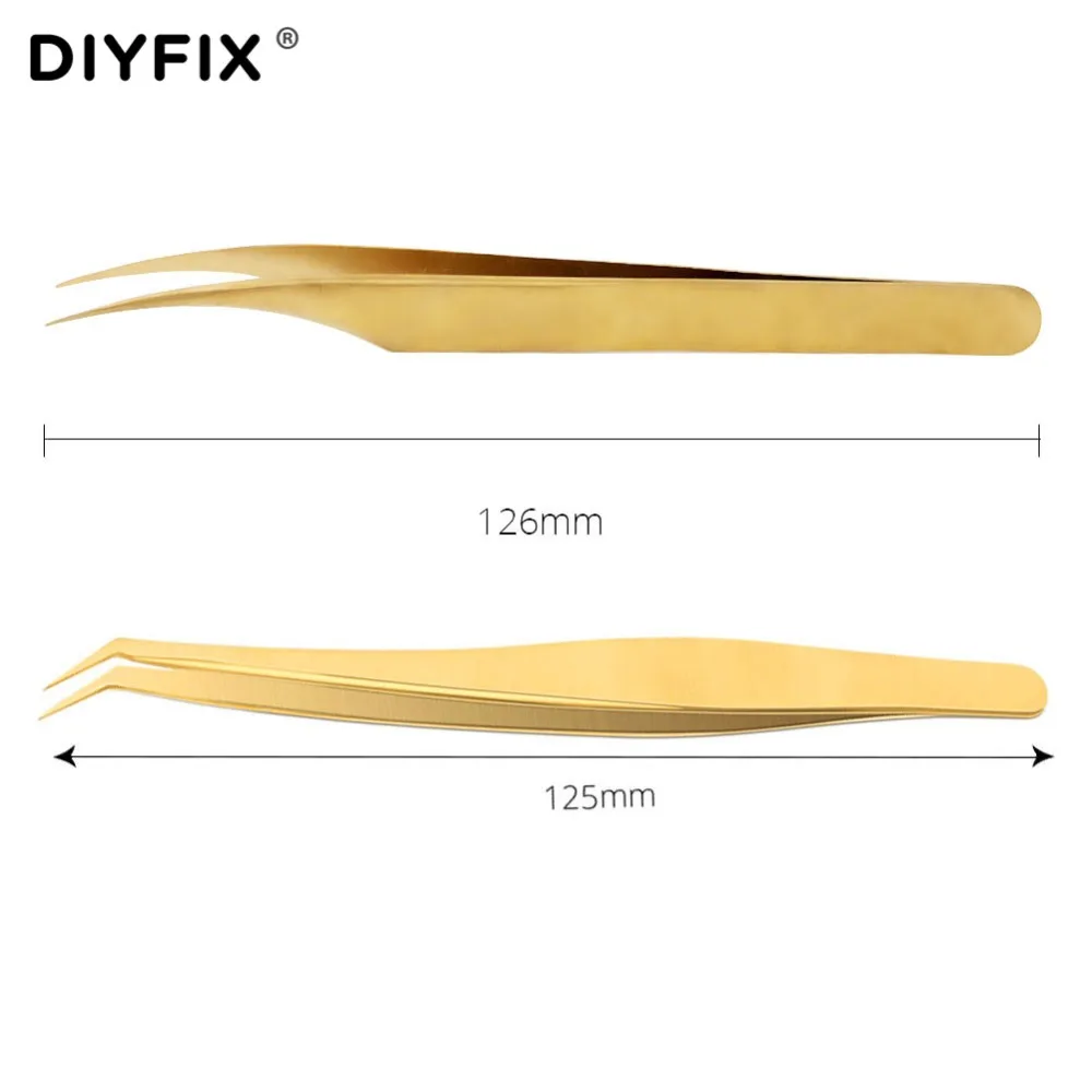 DIYFIX 2 шт. гальванические пинцеты щипцы для наращивания ресниц Изогнутые