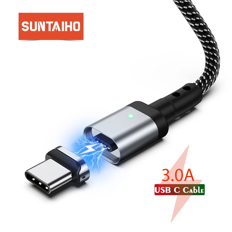 Магнитный кабель Suntaiho type-c, 3 А, быстрая зарядка, USB C кабель для samsung Galaxy S10, S8, S9, xiaomi mi play mi 9, шнур для передачи данных, зарядка